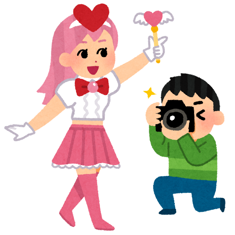 Cartoon art of a cosplayer being photographed