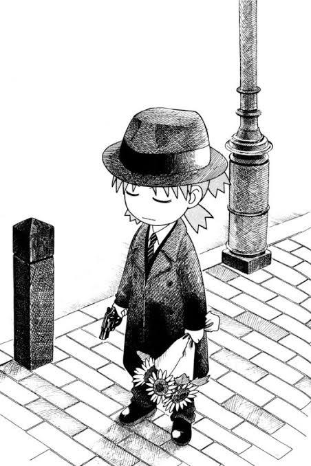 A manga snippet of Yotsuba as a mafia boss
